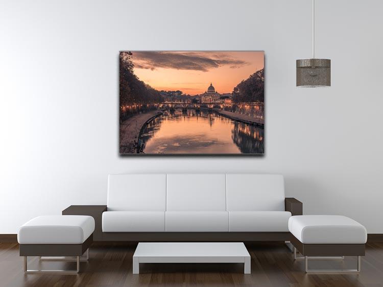 Saint Angelo Bridge and Tiber River in the sunset Canvas Print or Poster - Canvas Art Rocks - 4