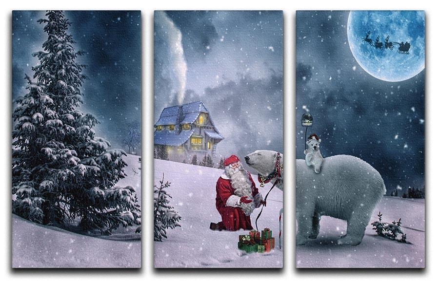 Santa And The Polar Bear 3 Split Panel Canvas Print - Canvas Art Rocks - 1