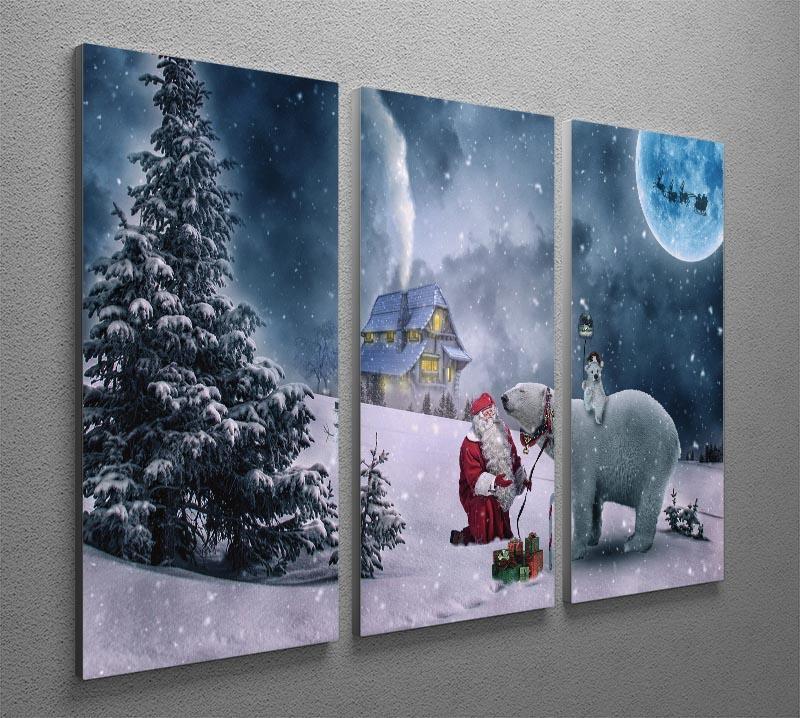 Santa And The Polar Bear 3 Split Panel Canvas Print - Canvas Art Rocks - 2