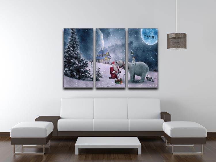 Santa And The Polar Bear 3 Split Panel Canvas Print - Canvas Art Rocks - 3