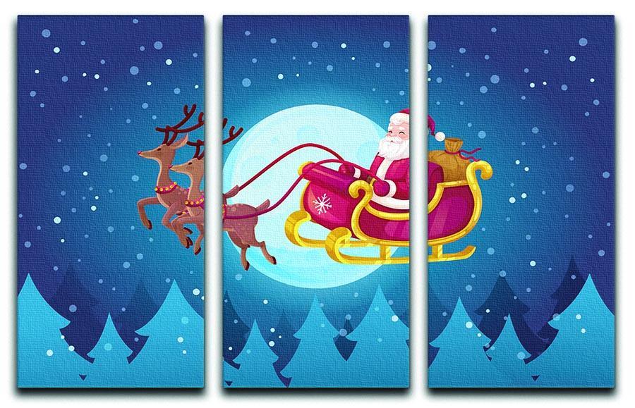 Santa Flying In His Sleigh 3 Split Panel Canvas Print - Canvas Art Rocks - 1