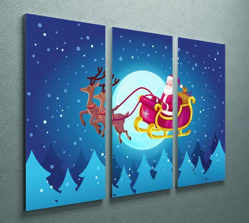 Santa Flying In His Sleigh 3 Split Panel Canvas Print - Canvas Art Rocks - 2