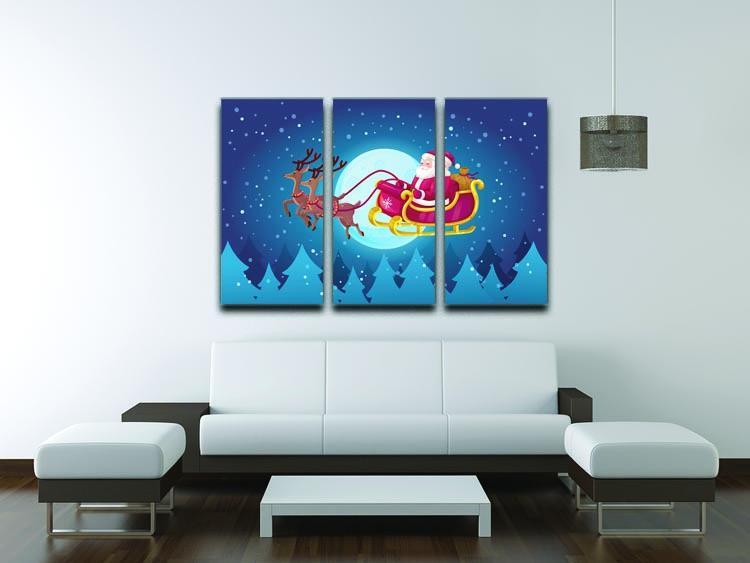 Santa Flying In His Sleigh 3 Split Panel Canvas Print - Canvas Art Rocks - 3