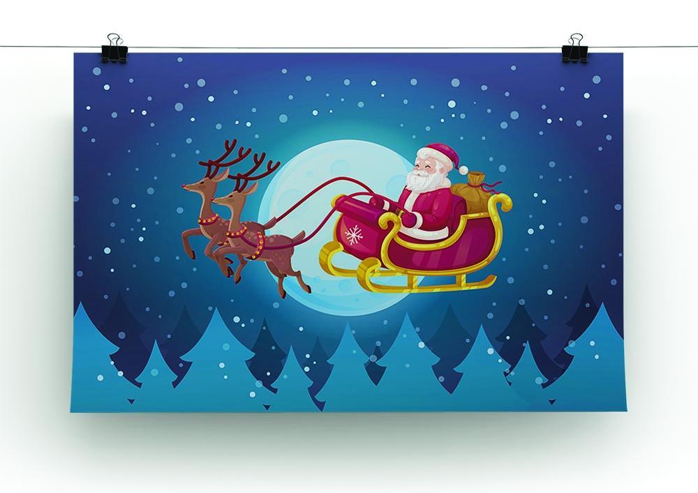 Santa Flying In His Sleigh Canvas Print or Poster - Canvas Art Rocks - 2