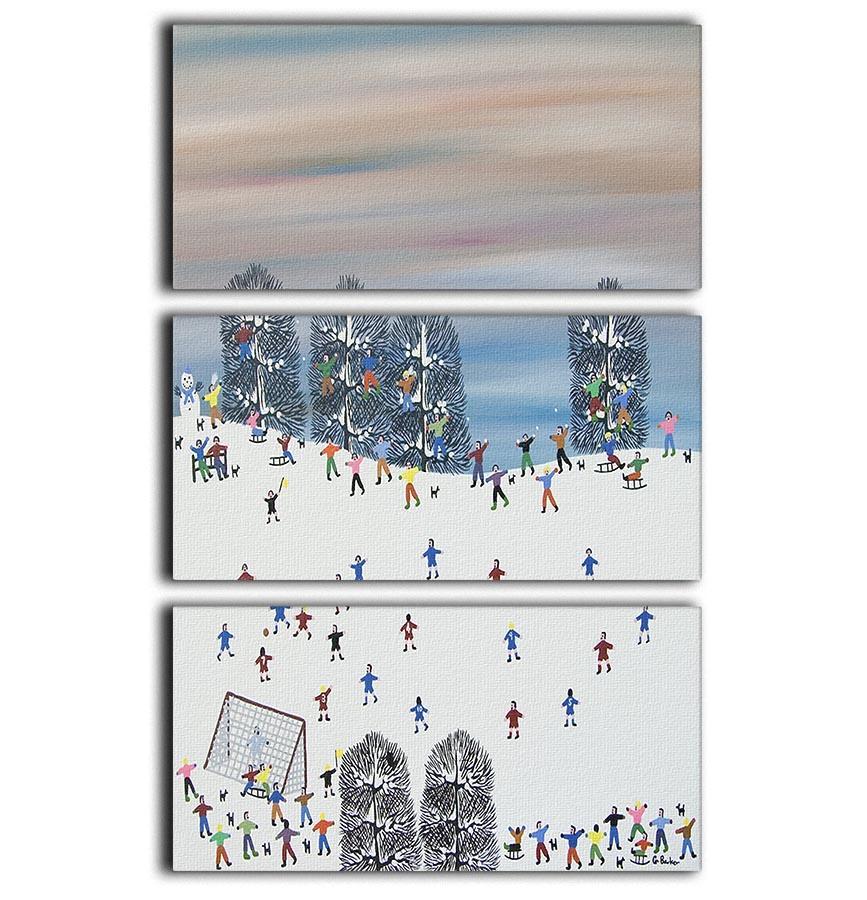 Santas and snowmans football match by Gordon Barker 3 Split Panel Canvas Print - Canvas Art Rocks - 1