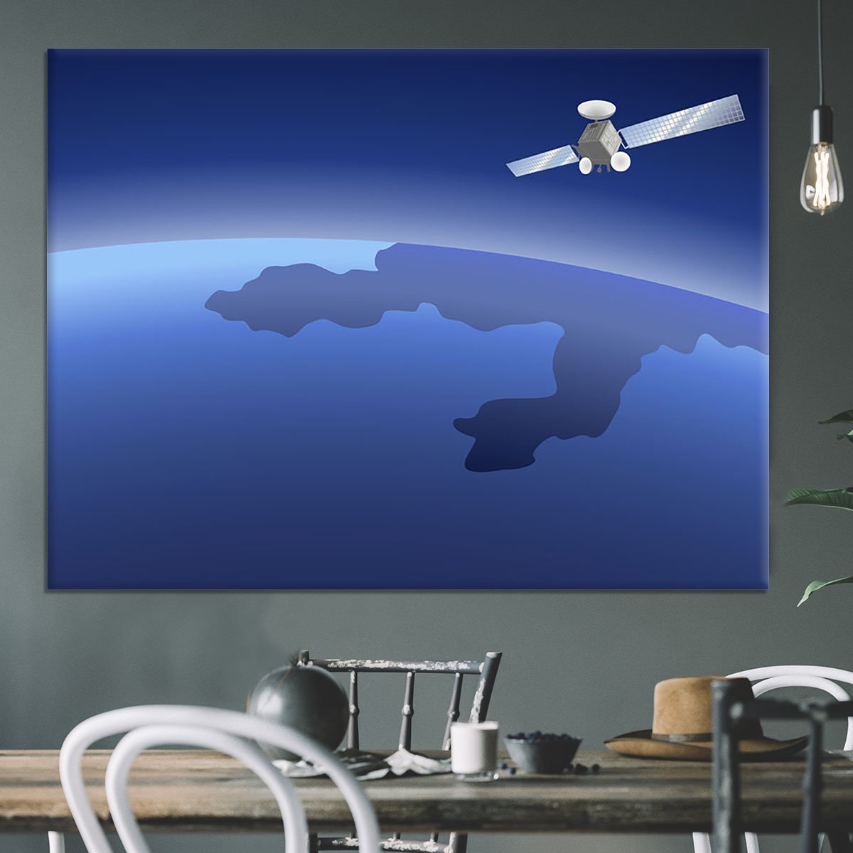 Satellite orbiting around the planet through the space Canvas Print or Poster