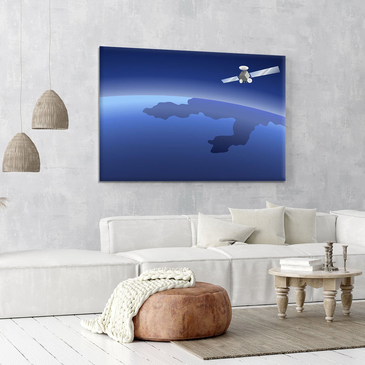 Satellite orbiting around the planet through the space Canvas Print or Poster