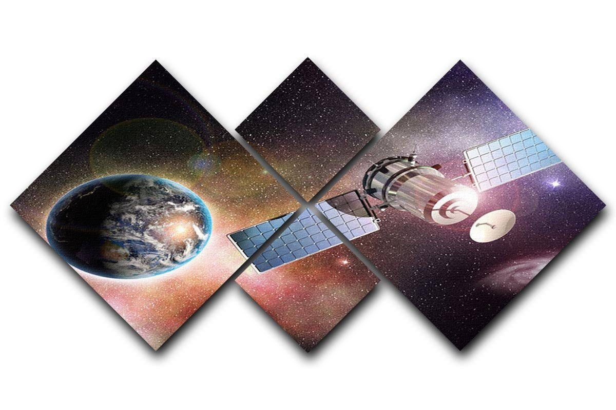 Satellite orbiting the earth in the outer space 4 Square Multi Panel Canvas  - Canvas Art Rocks - 1