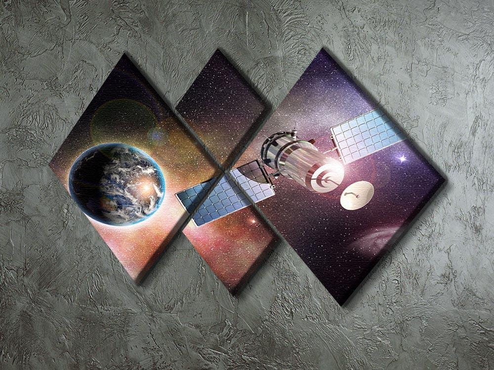 Satellite orbiting the earth in the outer space 4 Square Multi Panel Canvas - Canvas Art Rocks - 2