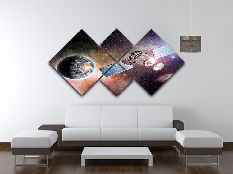 Satellite orbiting the earth in the outer space 4 Square Multi Panel Canvas - Canvas Art Rocks - 3