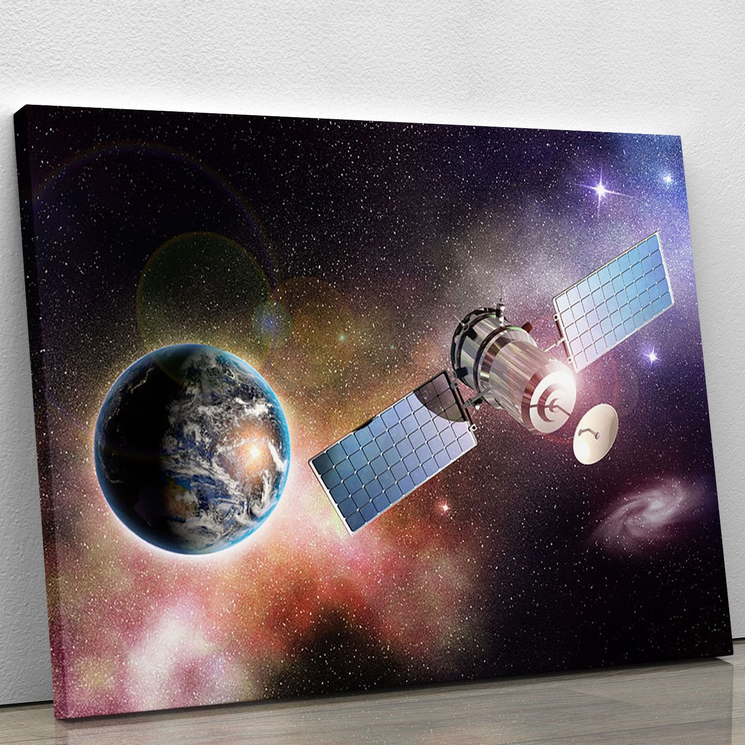 Satellite orbiting the earth in the outer space Canvas Print or Poster