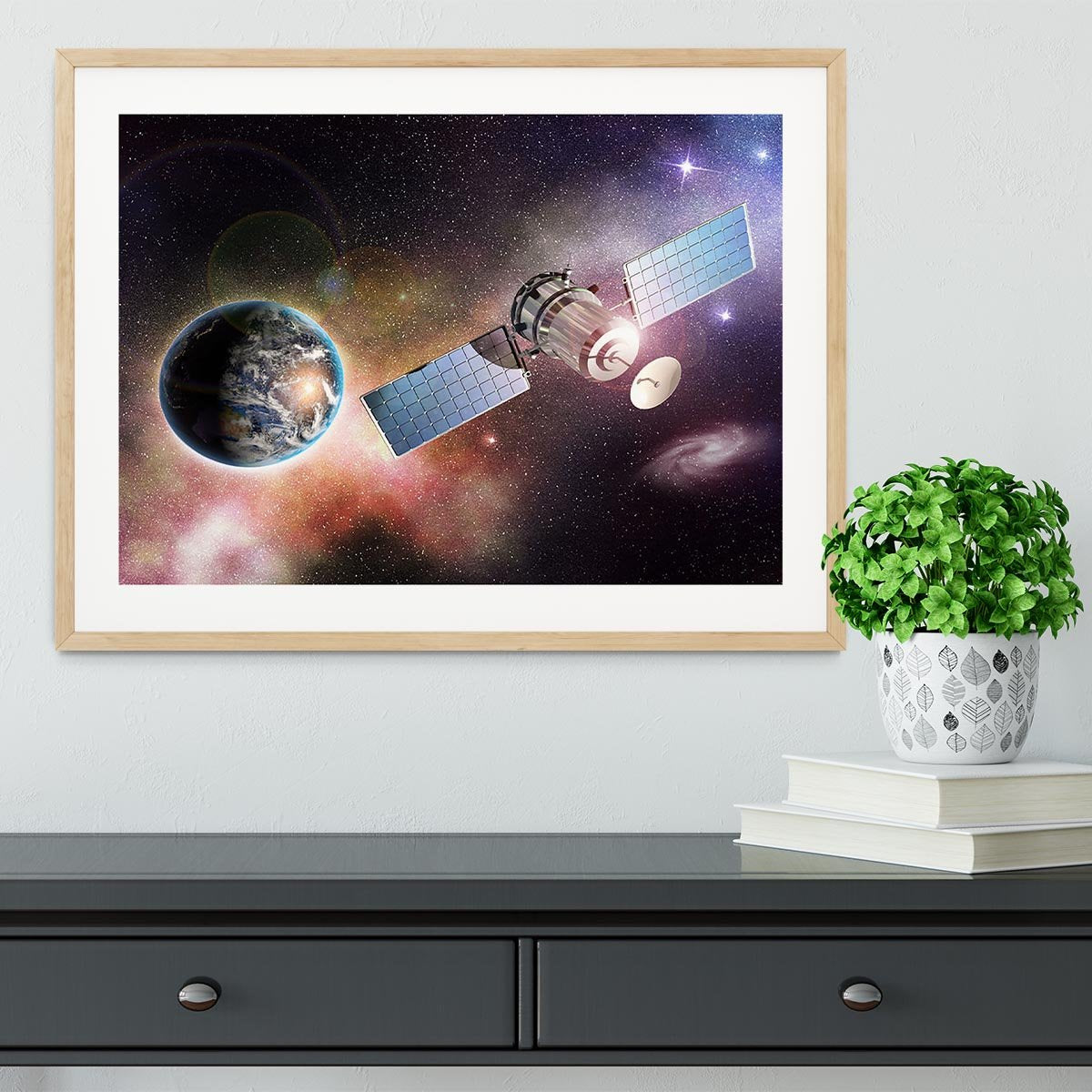Satellite orbiting the earth in the outer space Framed Print - Canvas Art Rocks - 3