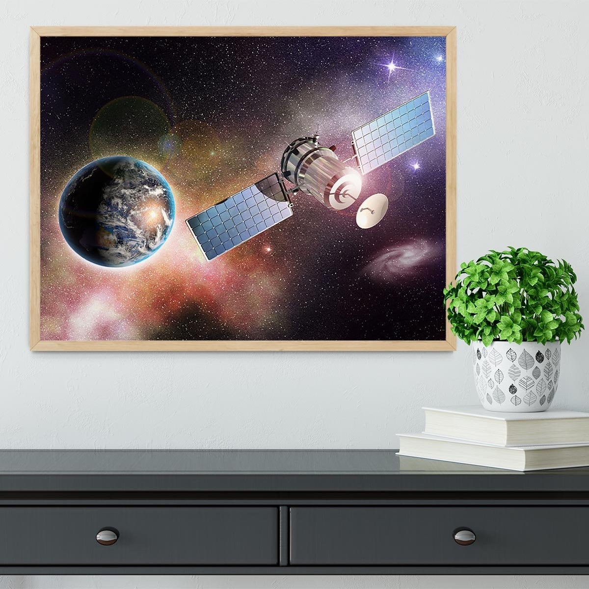 Satellite orbiting the earth in the outer space Framed Print - Canvas Art Rocks - 4