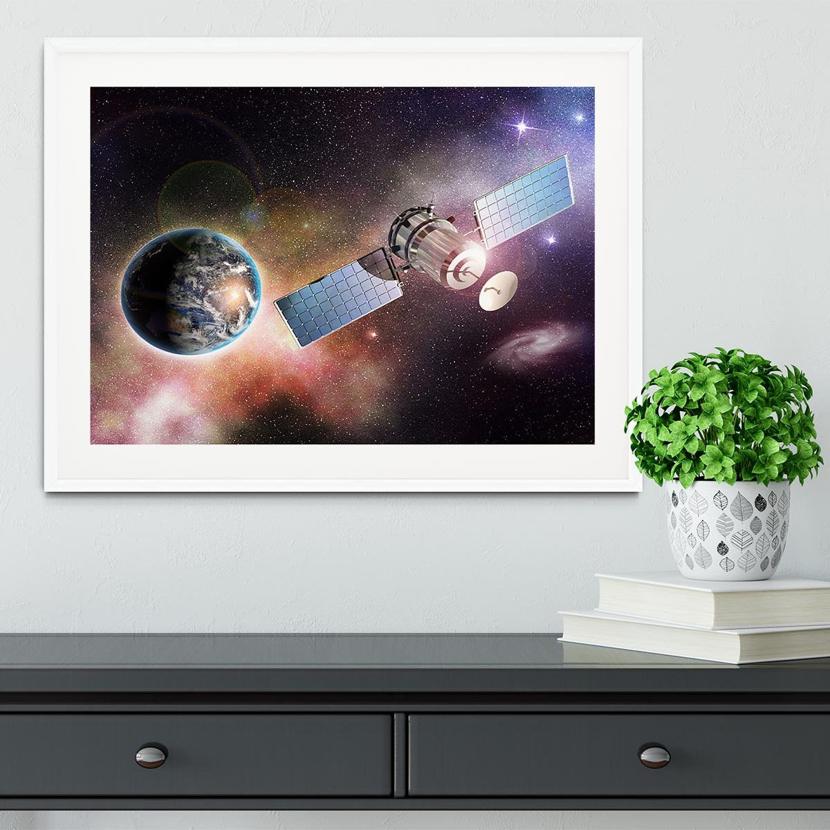 Satellite orbiting the earth in the outer space Framed Print - Canvas Art Rocks - 5