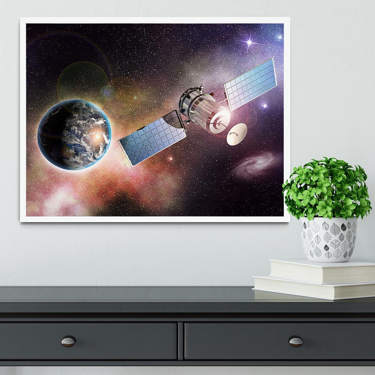 Satellite orbiting the earth in the outer space Framed Print - Canvas Art Rocks -6