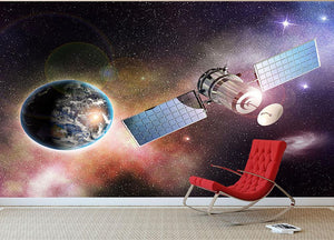 Satellite orbiting the earth in the outer space Wall Mural Wallpaper - Canvas Art Rocks - 2