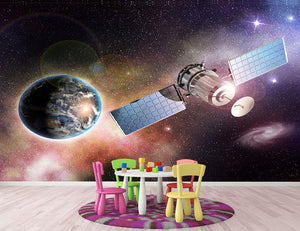 Satellite orbiting the earth in the outer space Wall Mural Wallpaper - Canvas Art Rocks - 3