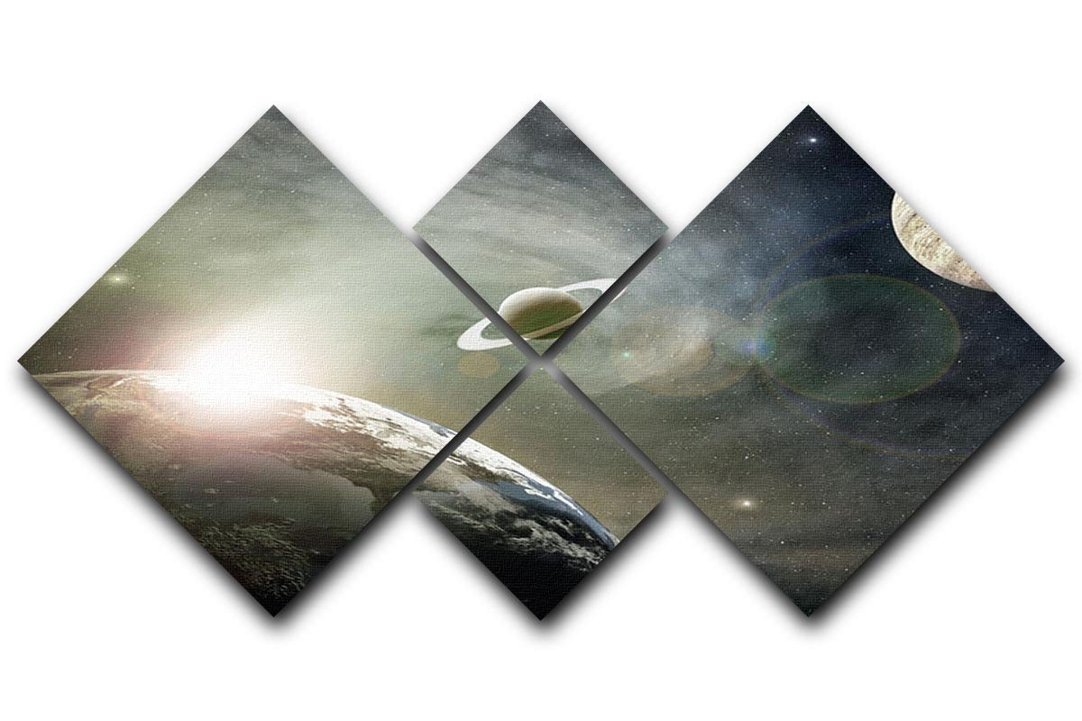 Saturn and Jupiter in a Cosmic Cloud 4 Square Multi Panel Canvas  - Canvas Art Rocks - 1