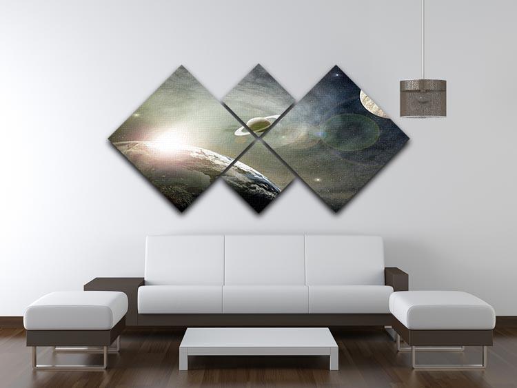 Saturn and Jupiter in a Cosmic Cloud 4 Square Multi Panel Canvas - Canvas Art Rocks - 3