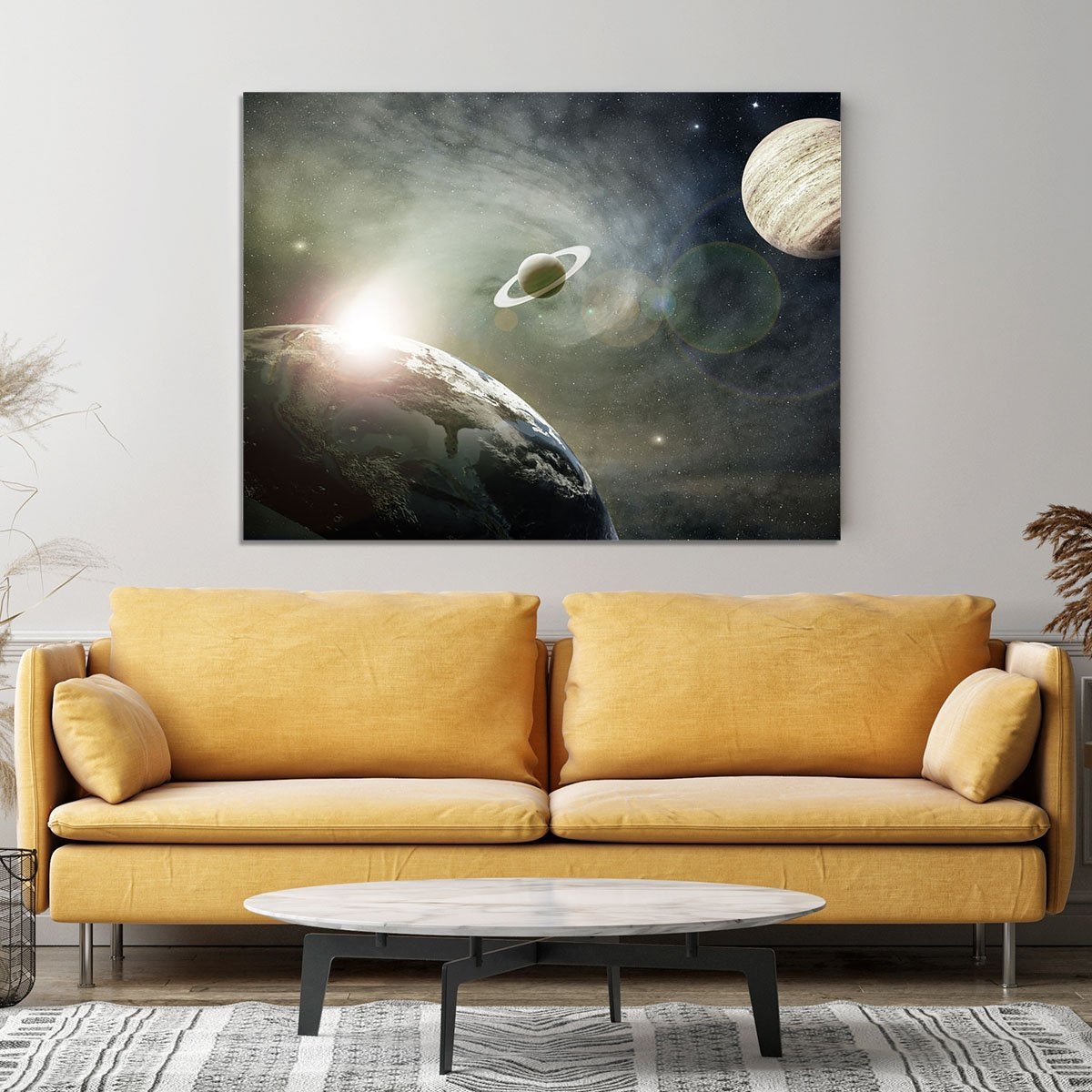 Saturn and Jupiter in a Cosmic Cloud Canvas Print or Poster