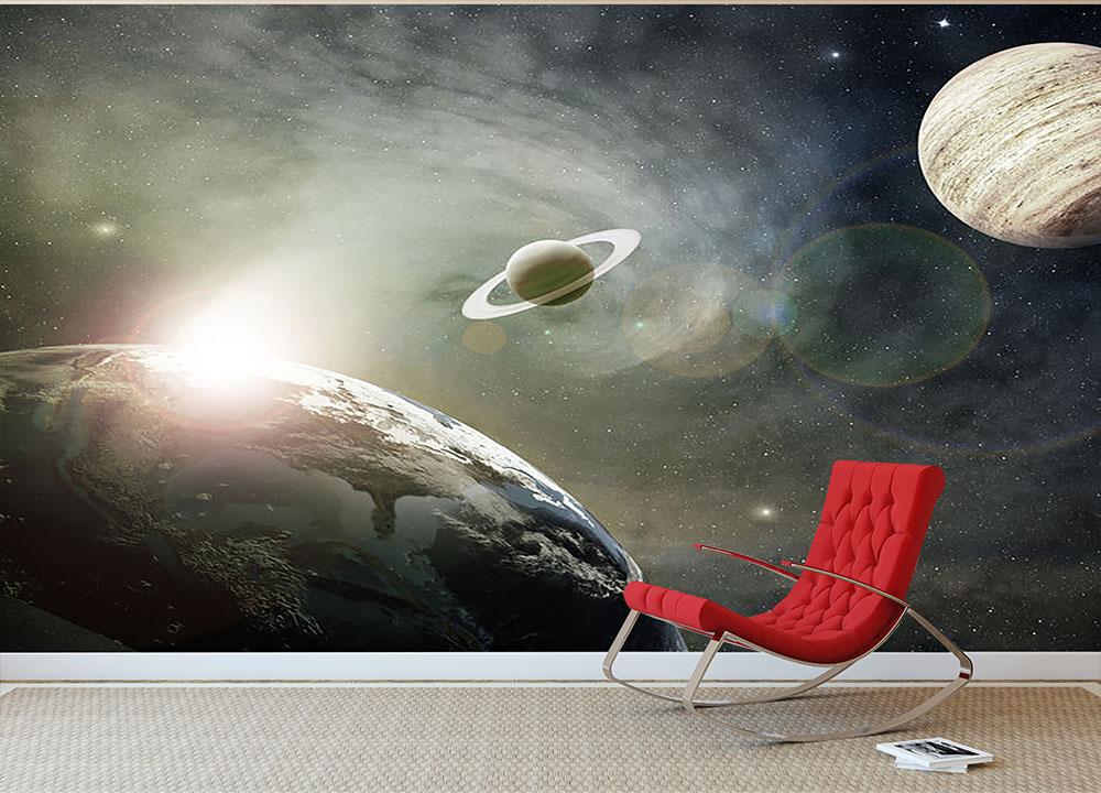 Saturn and Jupiter in a Cosmic Cloud Wall Mural Wallpaper - Canvas Art Rocks - 2