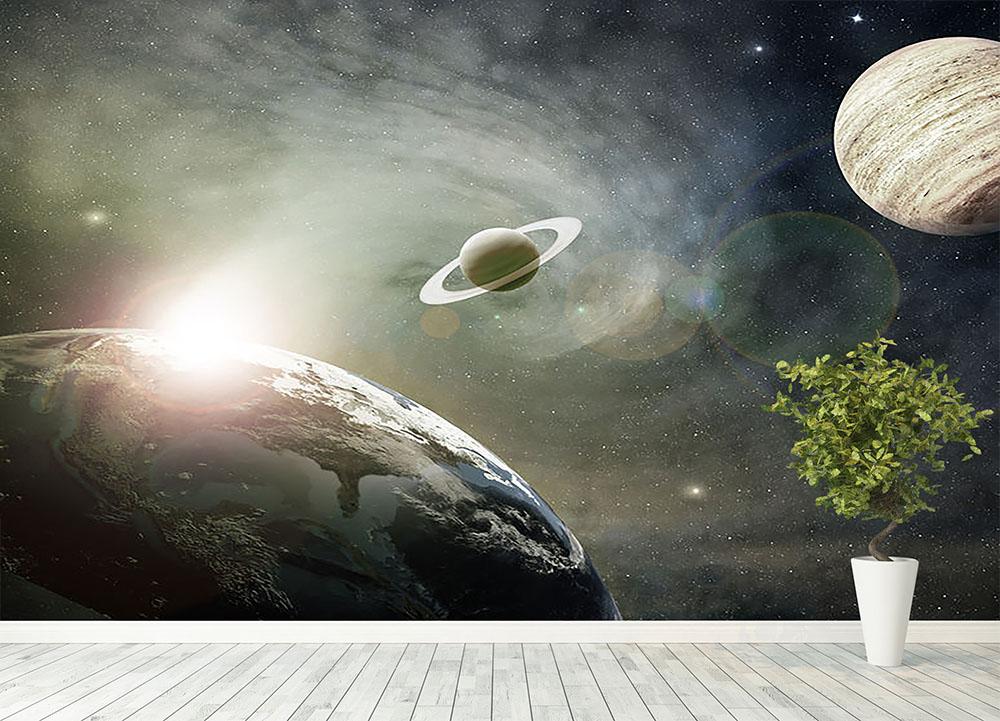 Saturn and Jupiter in a Cosmic Cloud Wall Mural Wallpaper - Canvas Art Rocks - 4