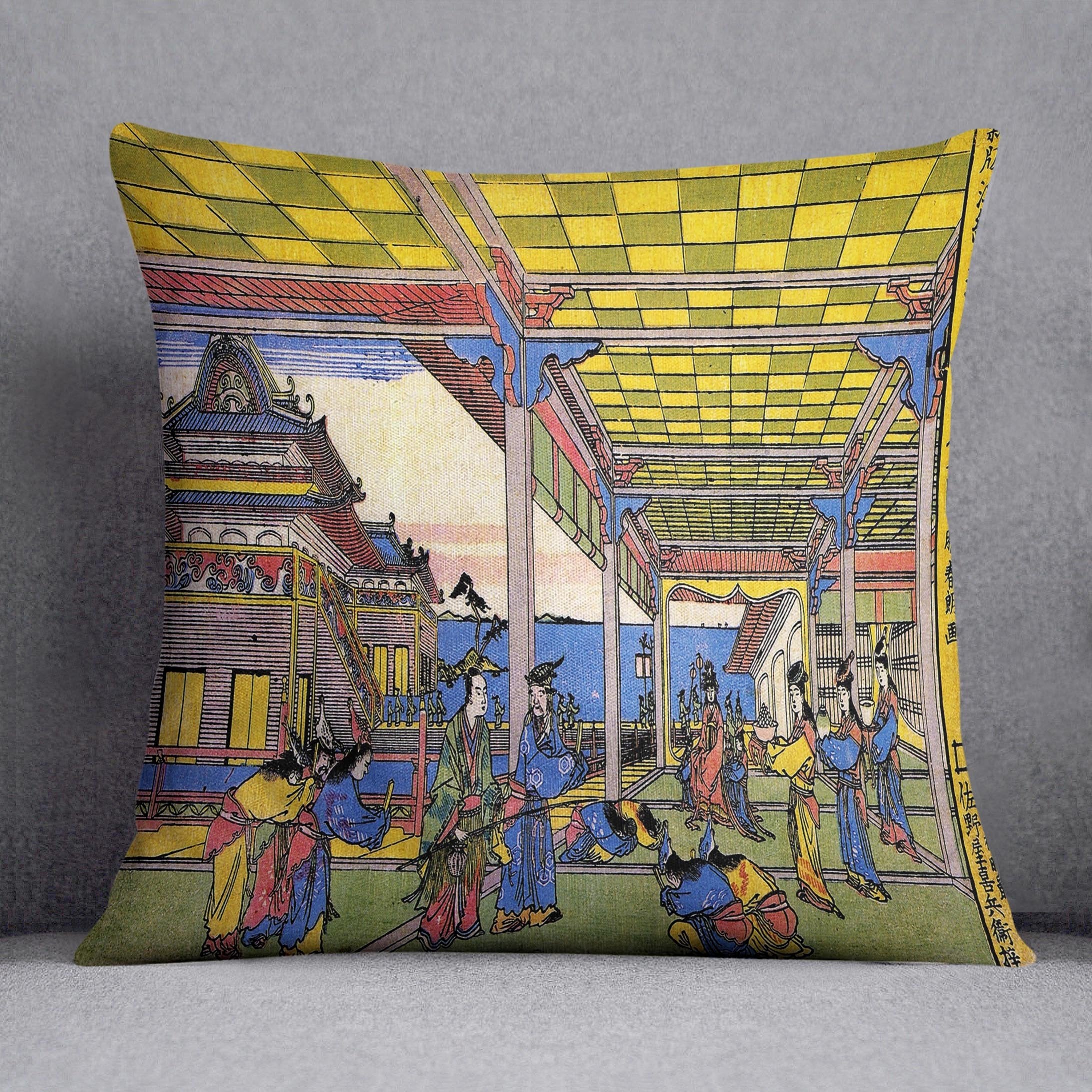 Scene in blue by Hokusai Throw Pillow