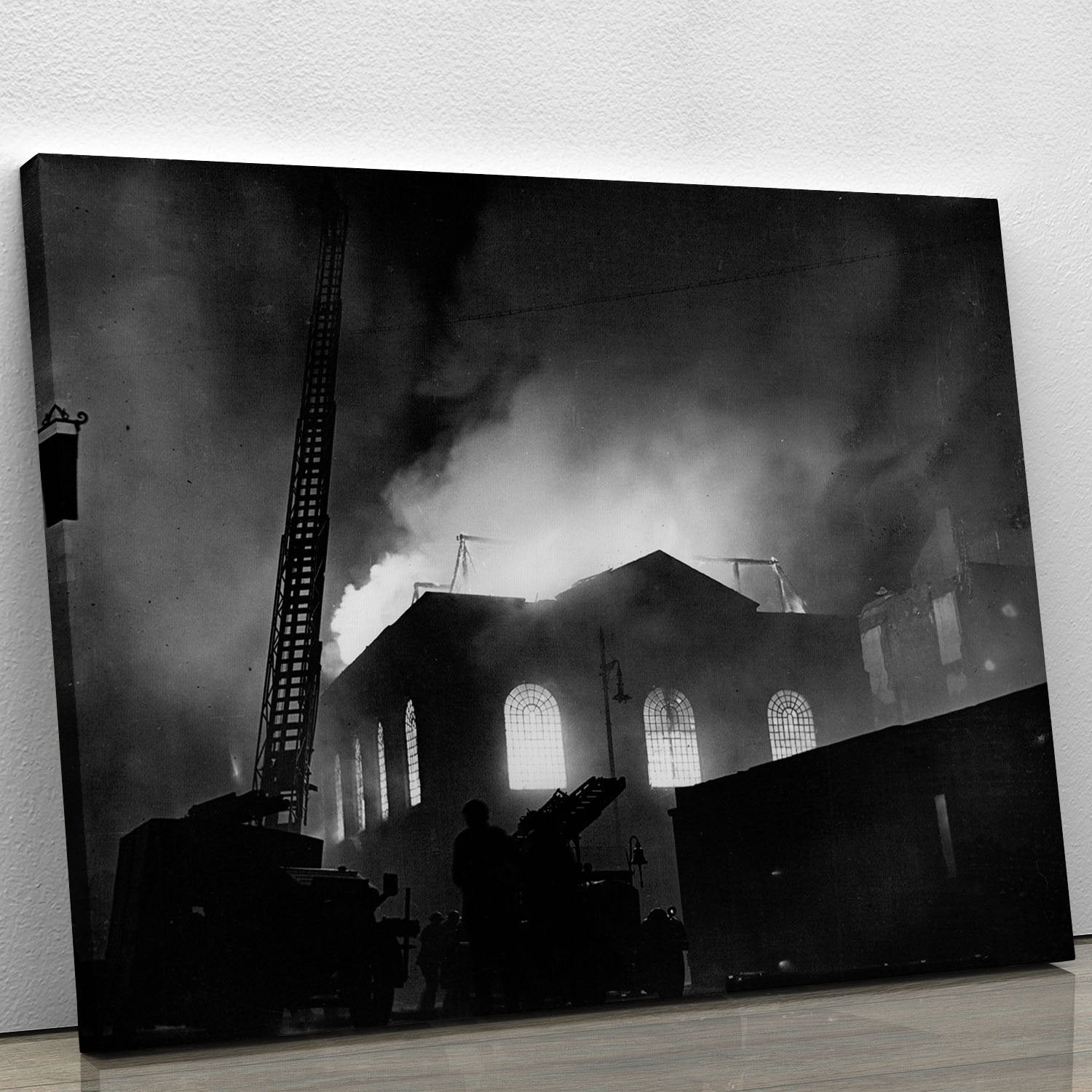 School ablaze Hatton Garden London Canvas Print or Poster