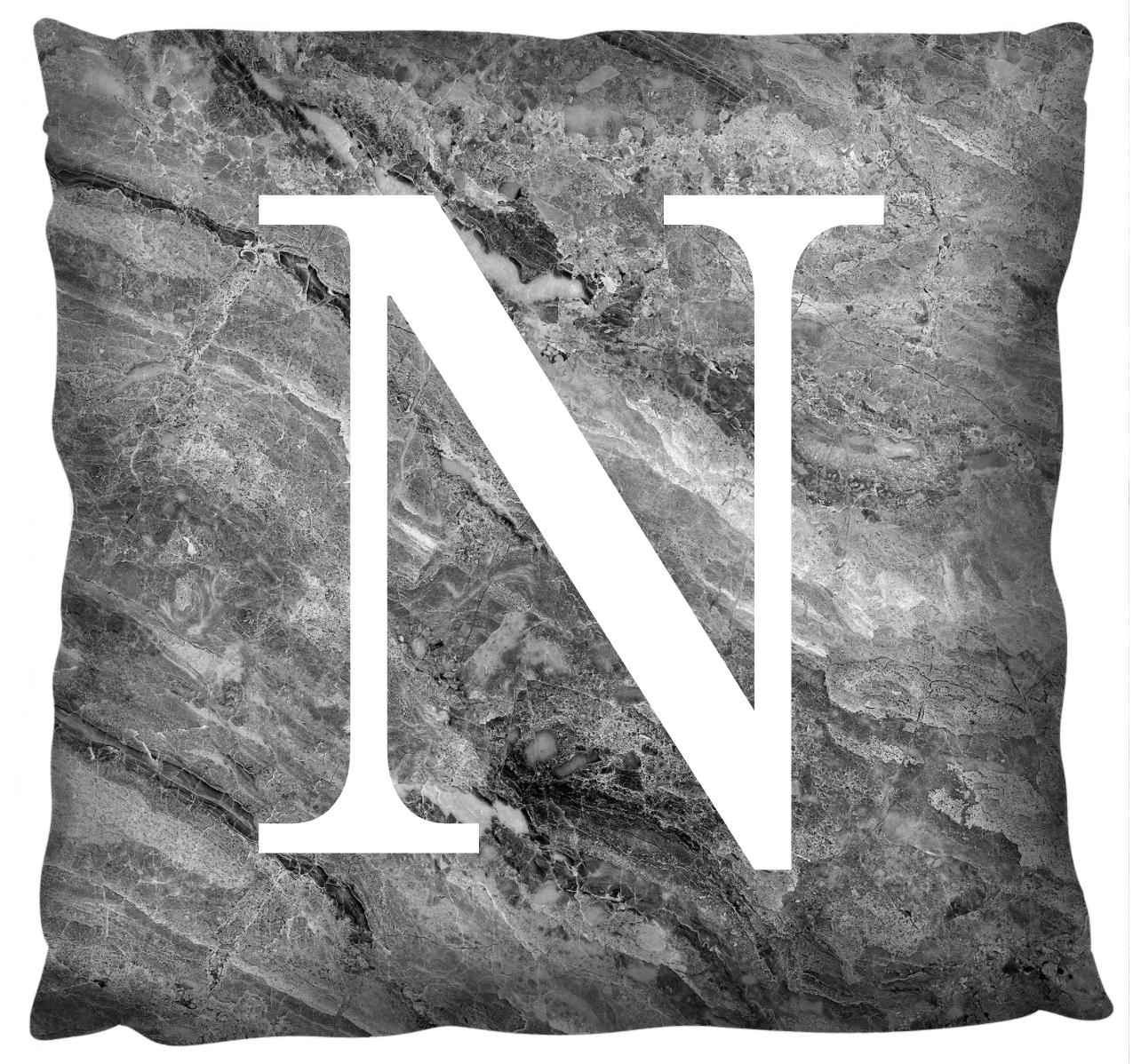 Black Marble Monogram Cushion - Linen