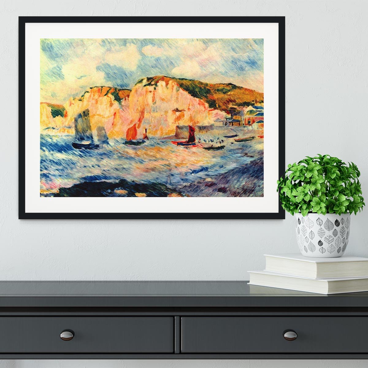 Sea and cliffs by Renoir Framed Print - Canvas Art Rocks - 1