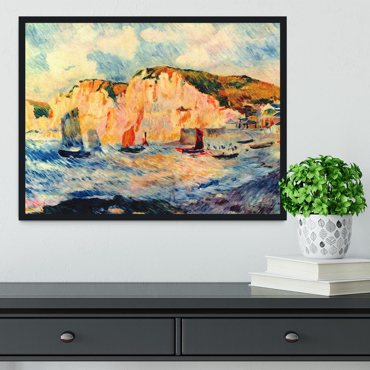 Sea and cliffs by Renoir Framed Print - Canvas Art Rocks - 2