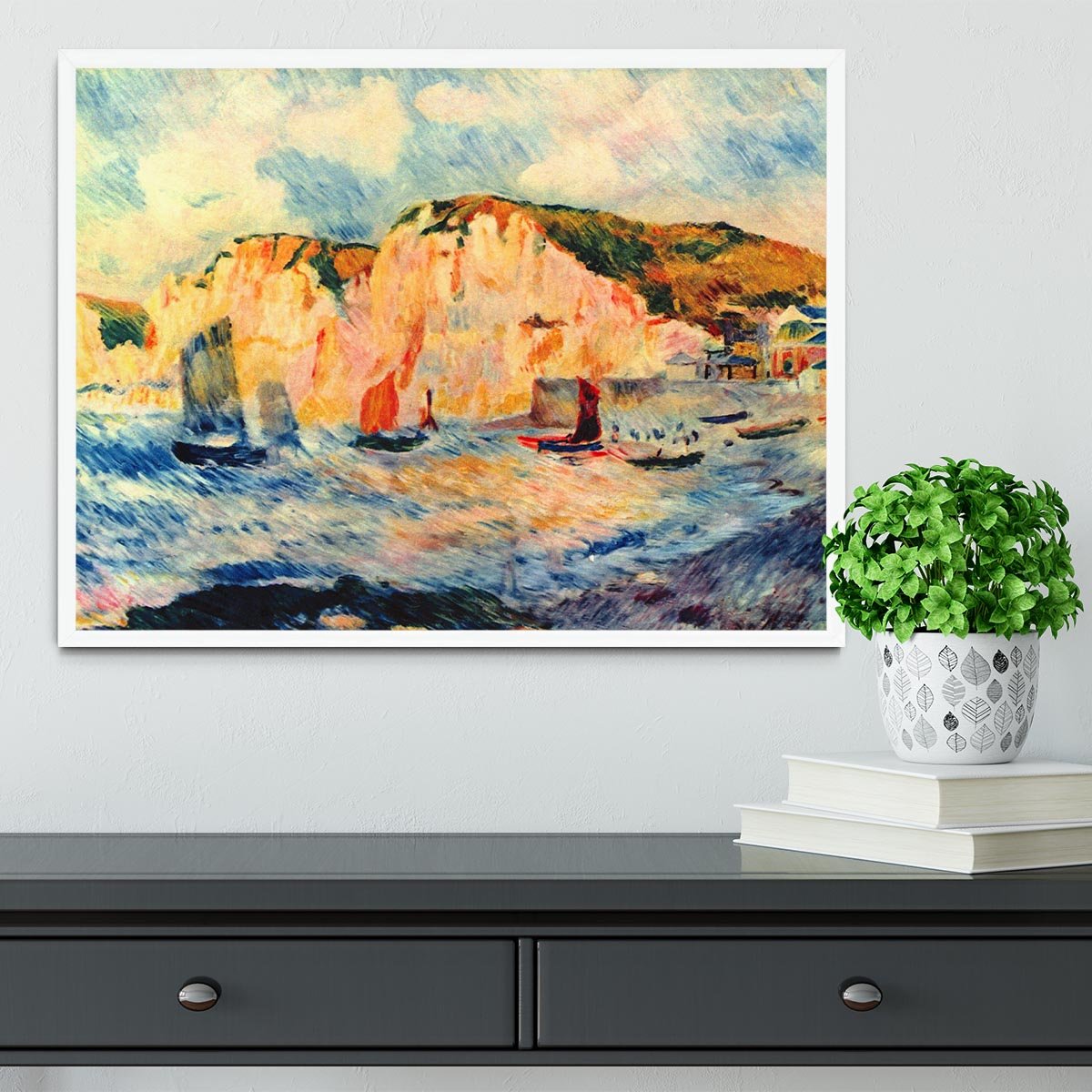 Sea and cliffs by Renoir Framed Print - Canvas Art Rocks -6