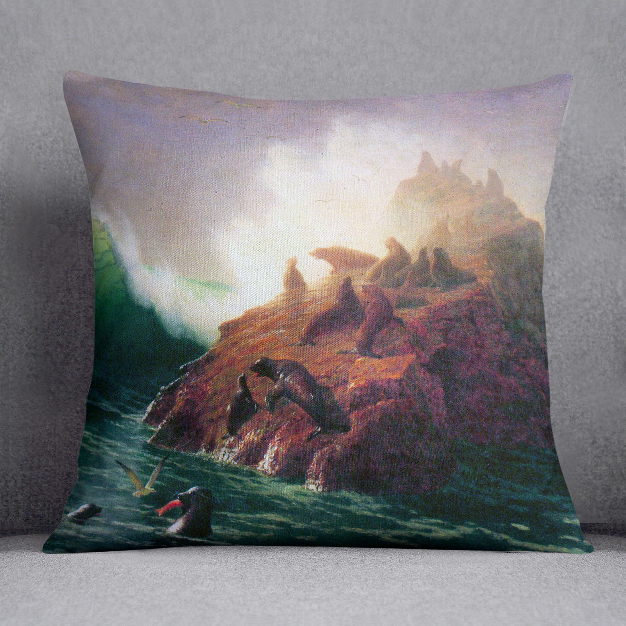 Seal Rock California by Bierstadt Cushion - Canvas Art Rocks - 1