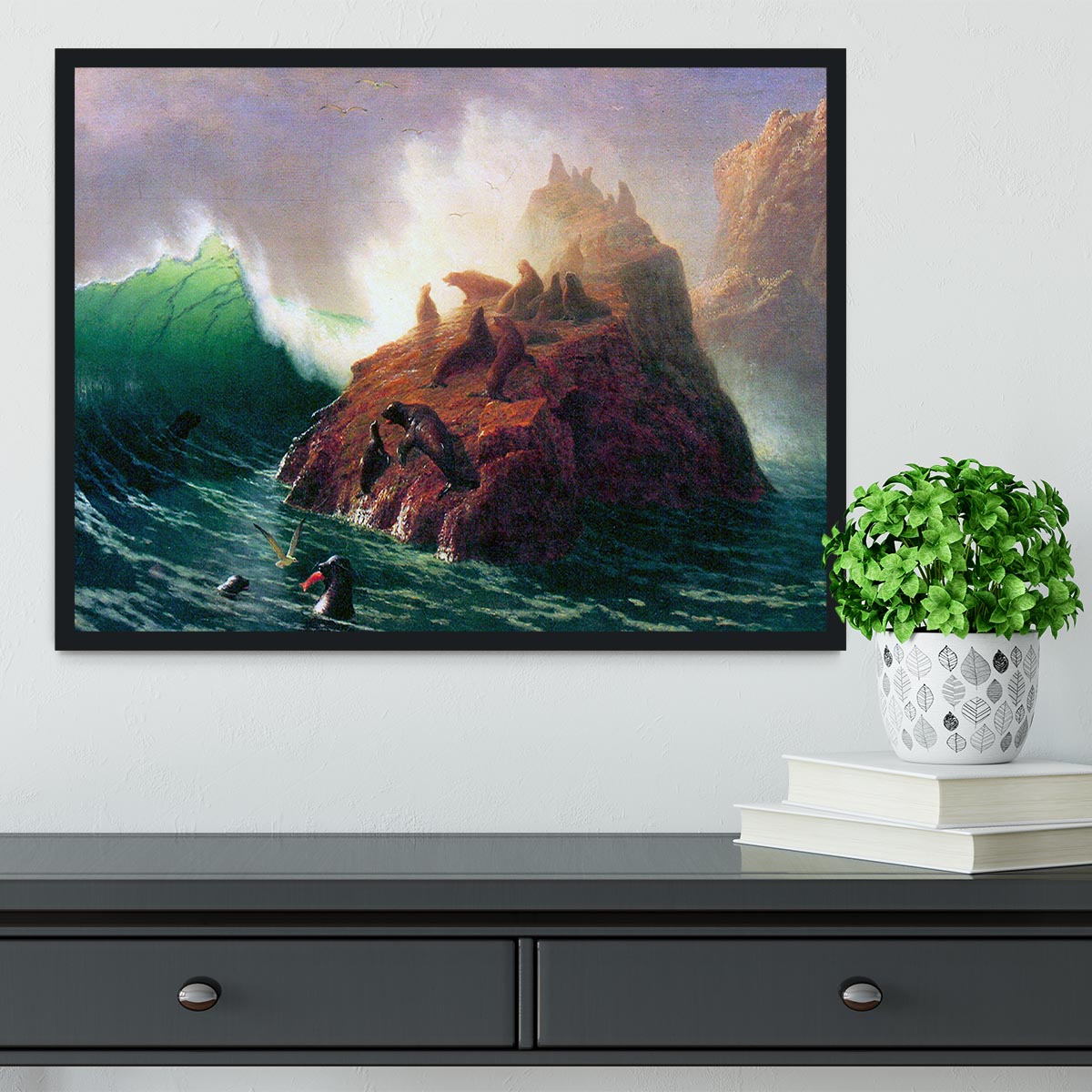 Seal Rock California by Bierstadt Framed Print - Canvas Art Rocks - 2