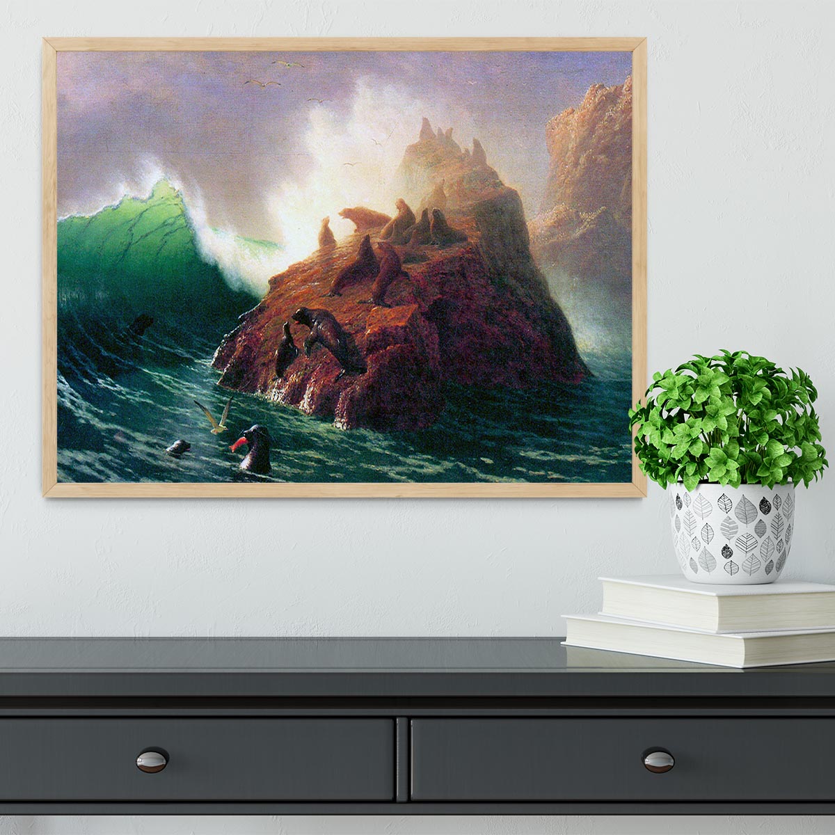 Seal Rock California by Bierstadt Framed Print - Canvas Art Rocks - 4