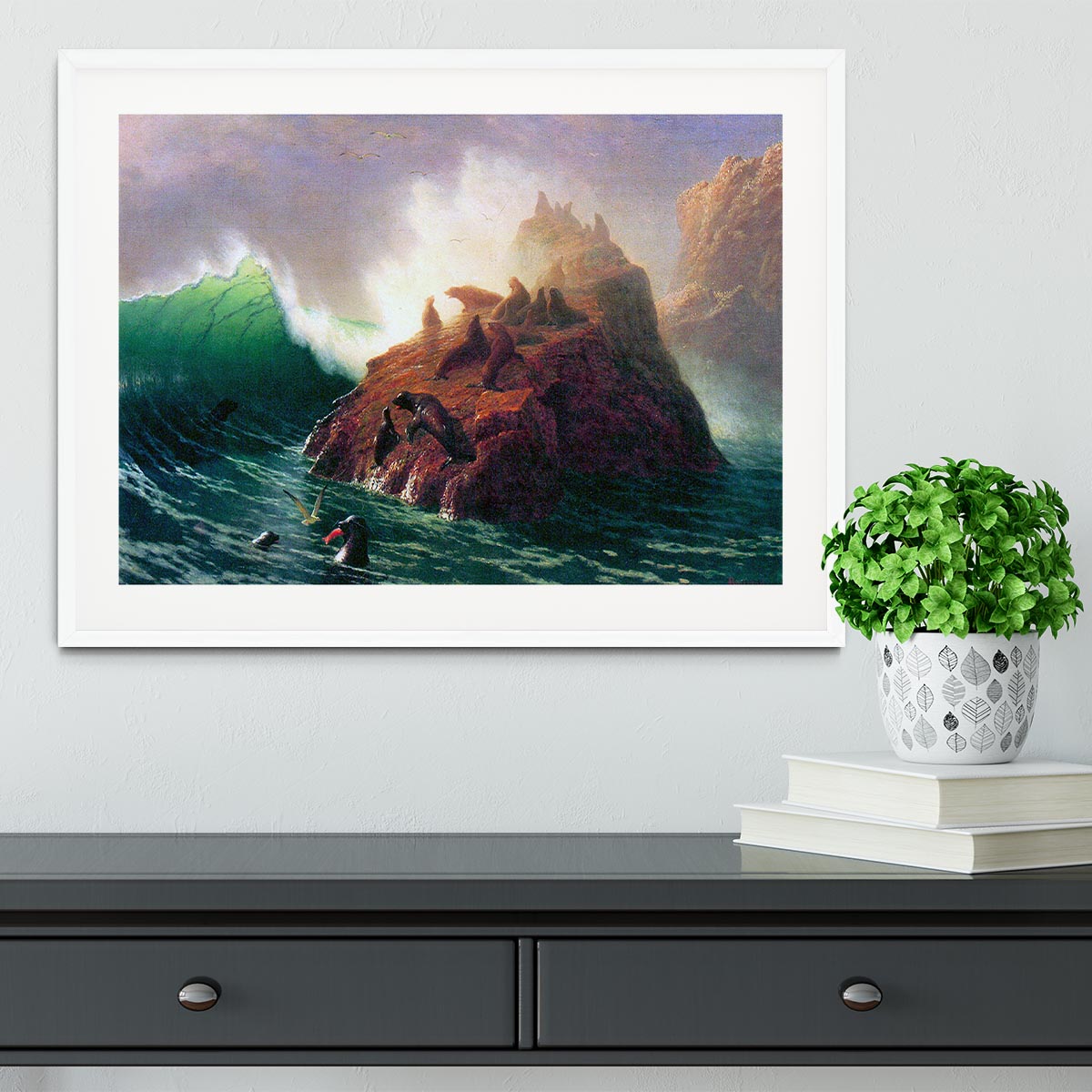 Seal Rock California by Bierstadt Framed Print - Canvas Art Rocks - 5