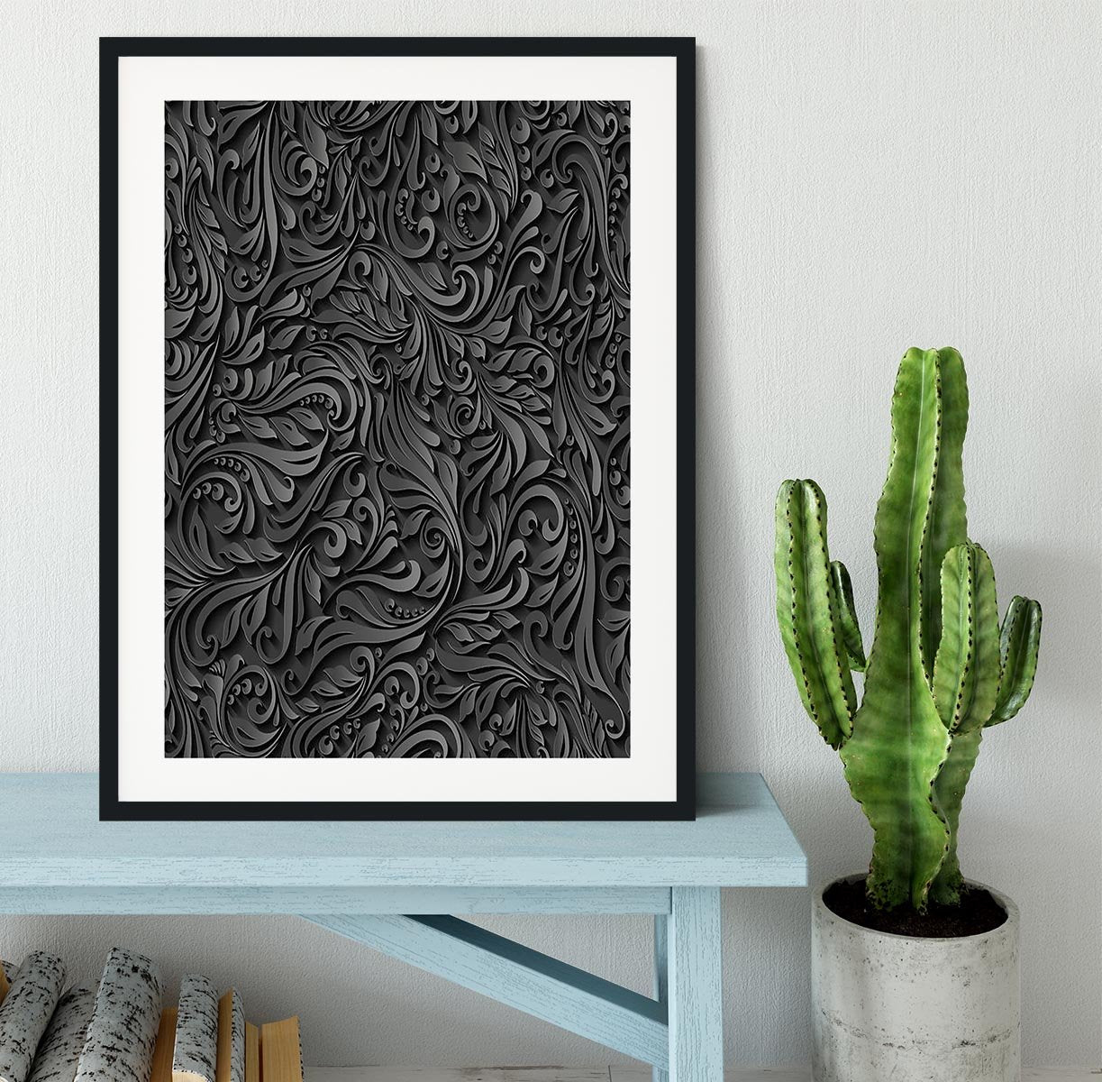 Seamless abstract black floral Framed Print - Canvas Art Rocks - 1