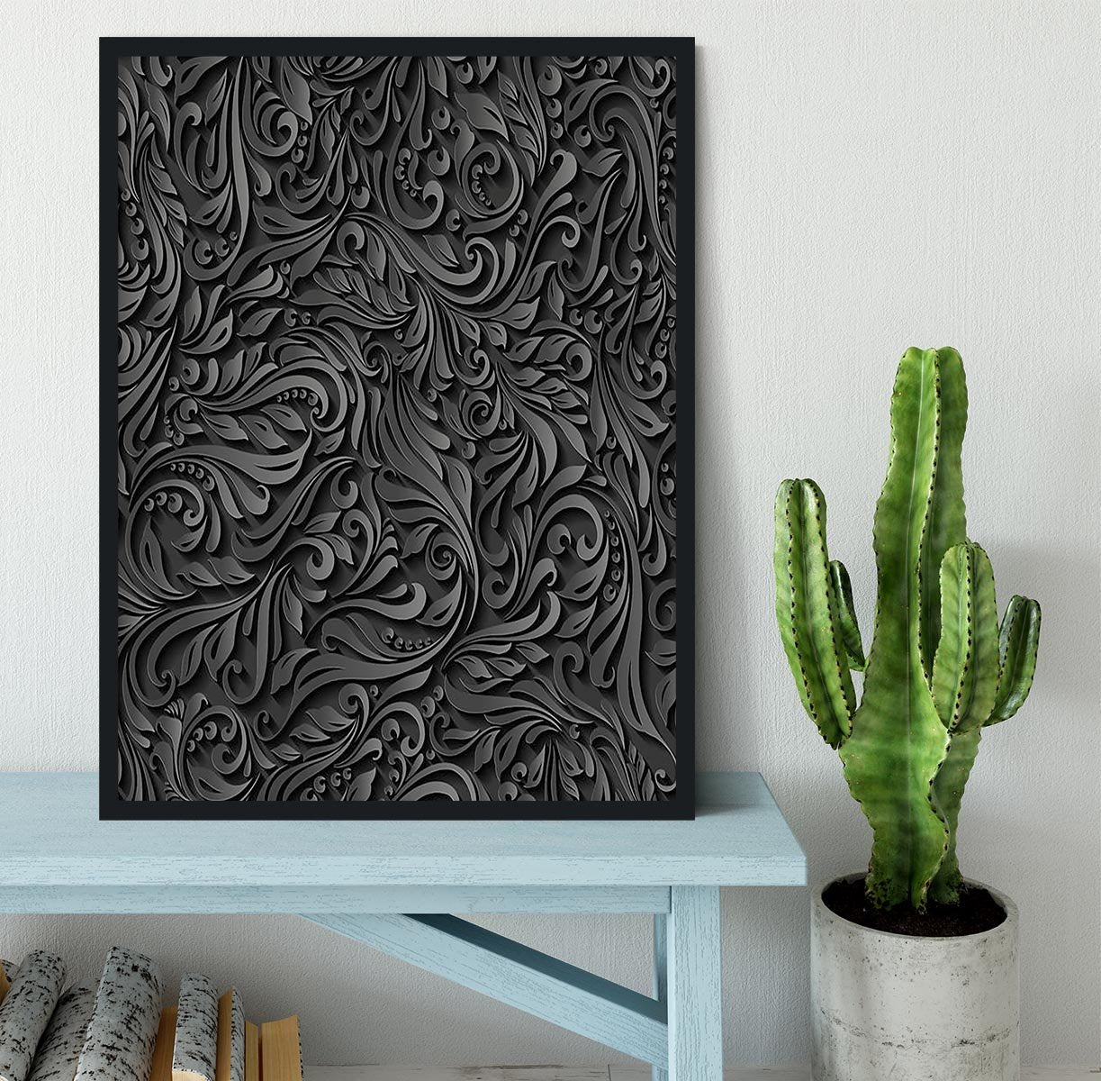 Seamless abstract black floral Framed Print - Canvas Art Rocks - 2