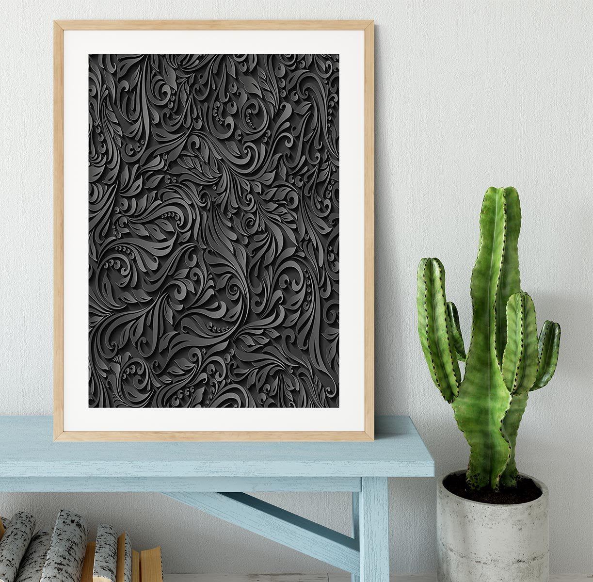 Seamless abstract black floral Framed Print - Canvas Art Rocks - 3