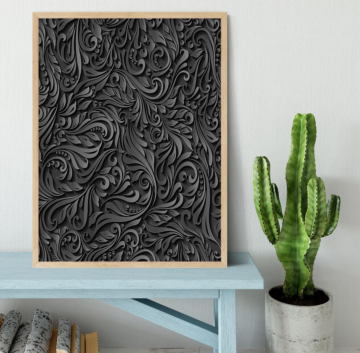 Seamless abstract black floral Framed Print - Canvas Art Rocks - 4