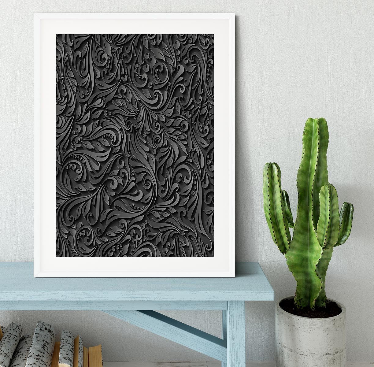 Seamless abstract black floral Framed Print - Canvas Art Rocks - 5