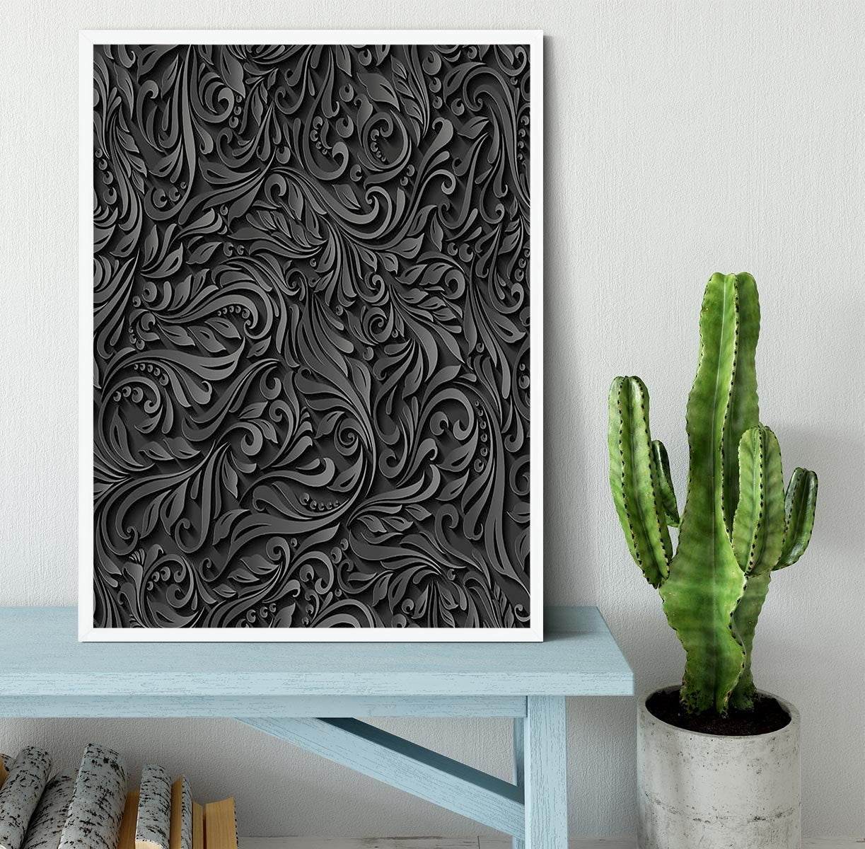 Seamless abstract black floral Framed Print - Canvas Art Rocks -6