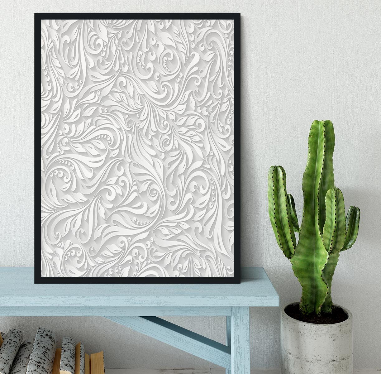 Seamless abstract white floral Framed Print - Canvas Art Rocks - 2