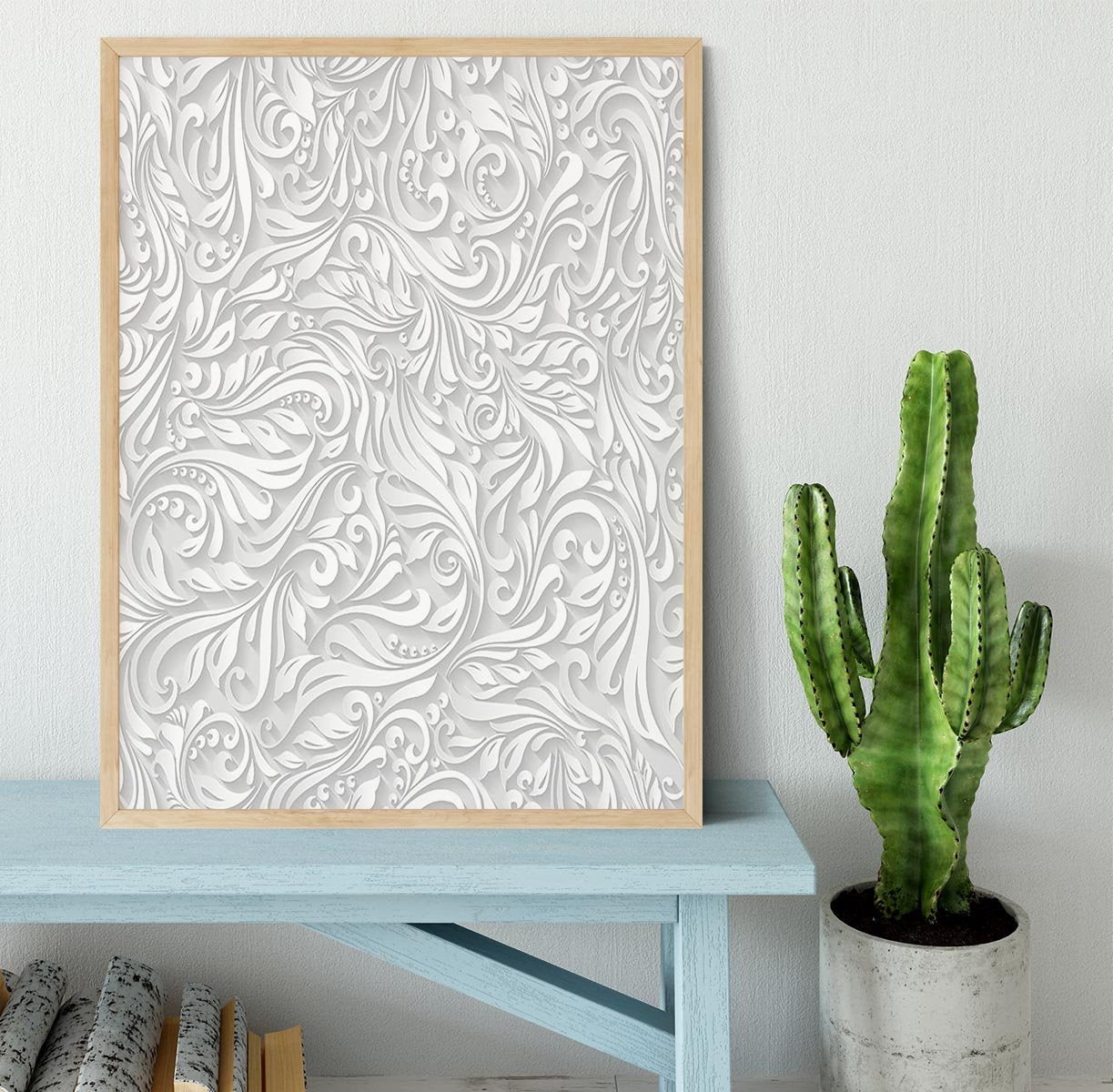 Seamless abstract white floral Framed Print - Canvas Art Rocks - 4