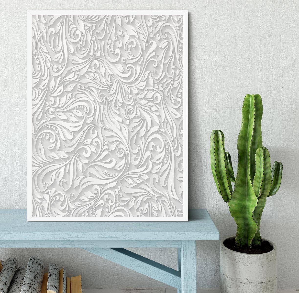 Seamless abstract white floral Framed Print - Canvas Art Rocks -6