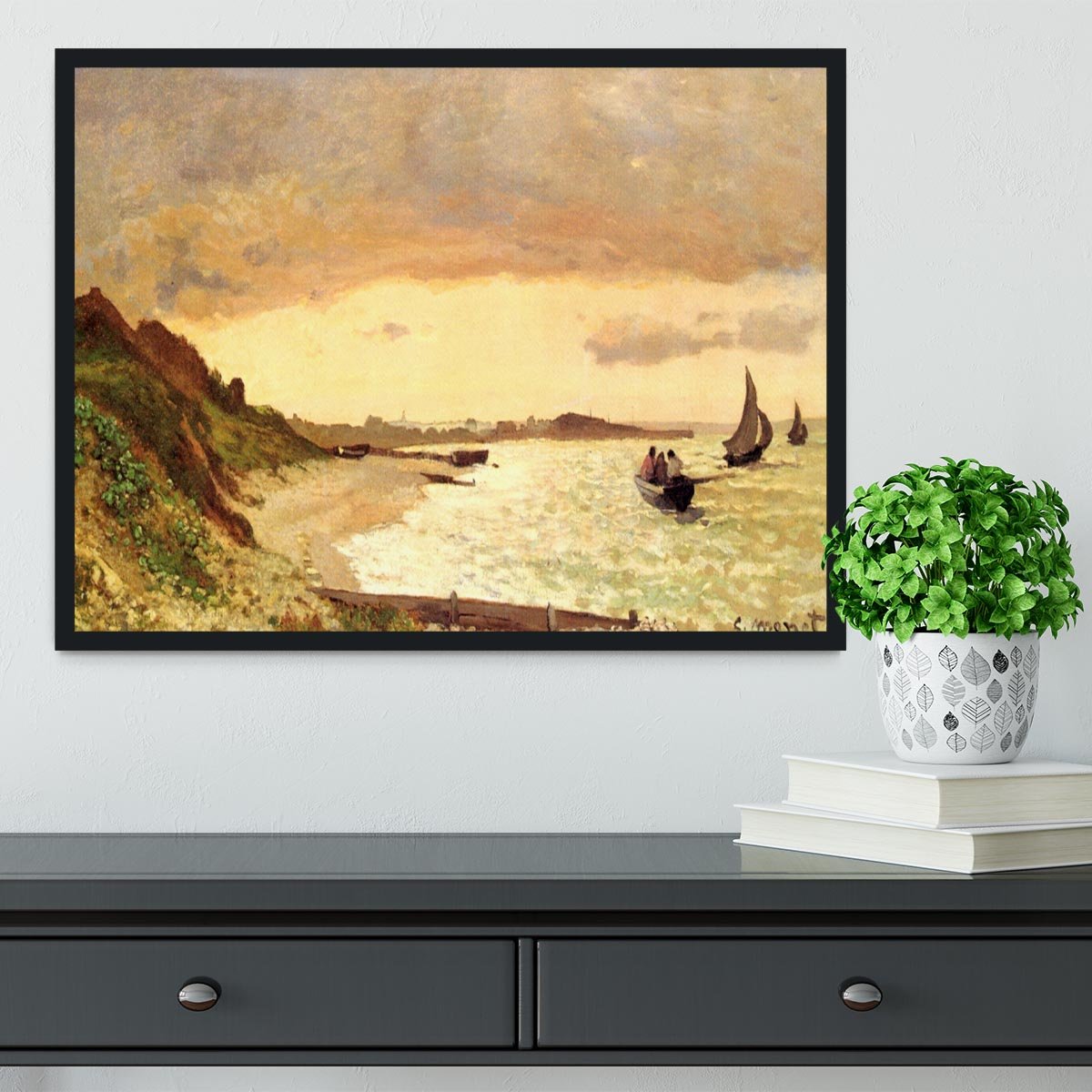 Seaside at Sainte Adresse by Monet Framed Print - Canvas Art Rocks - 2