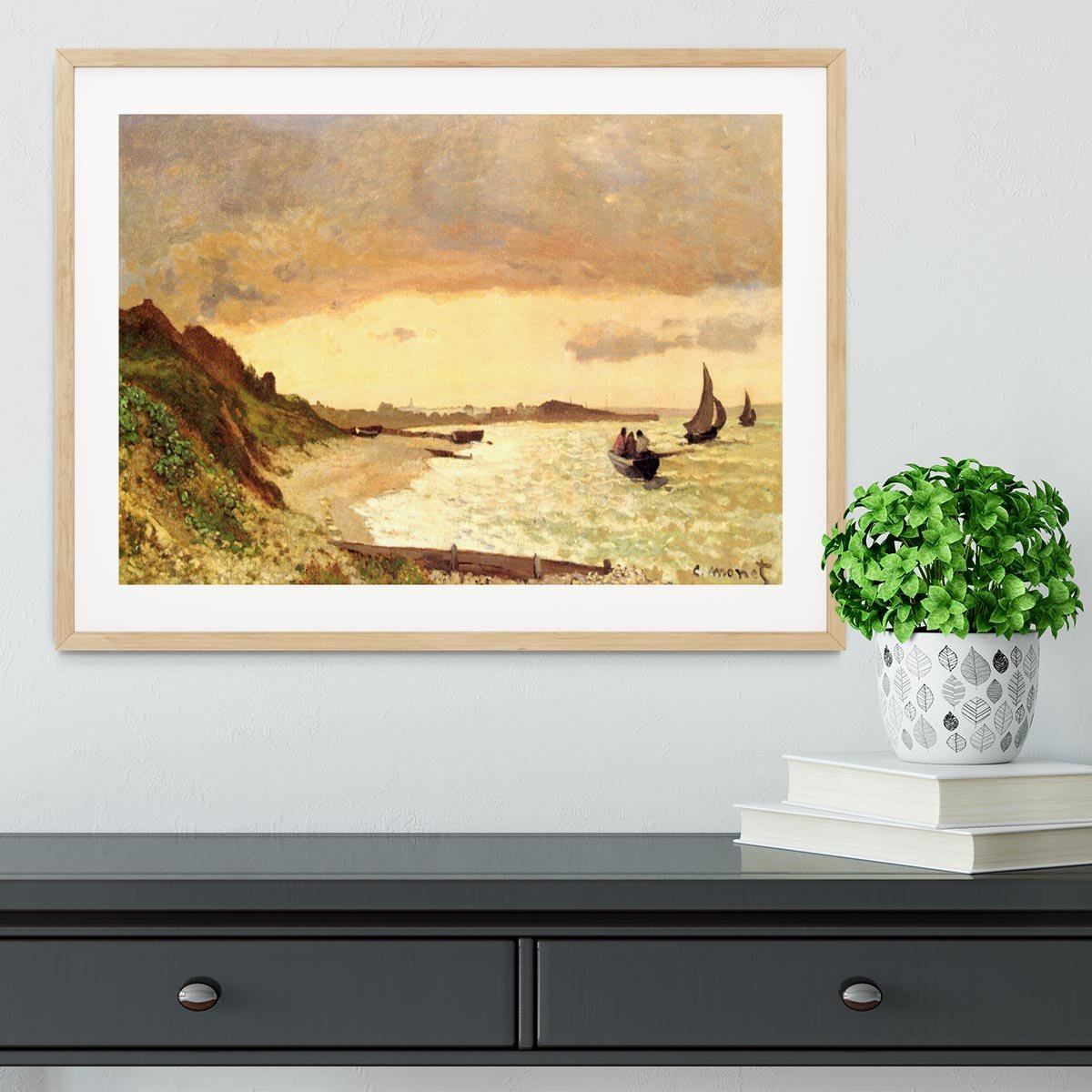 Seaside at Sainte Adresse by Monet Framed Print - Canvas Art Rocks - 3
