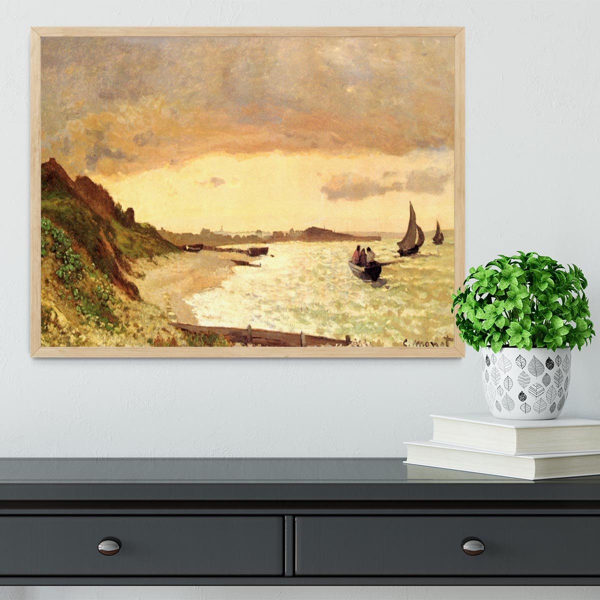 Seaside at Sainte Adresse by Monet Framed Print - Canvas Art Rocks - 4