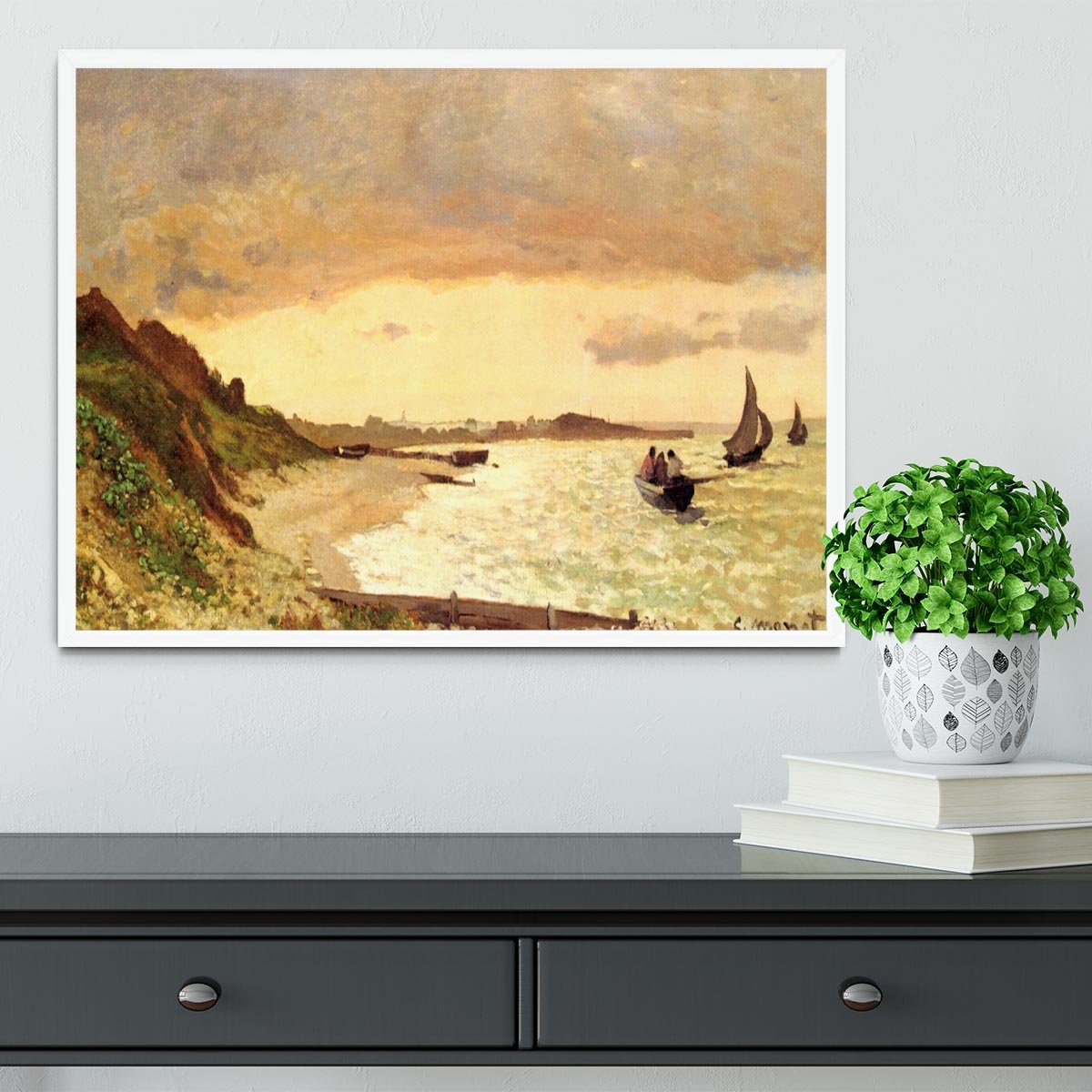 Seaside at Sainte Adresse by Monet Framed Print - Canvas Art Rocks -6