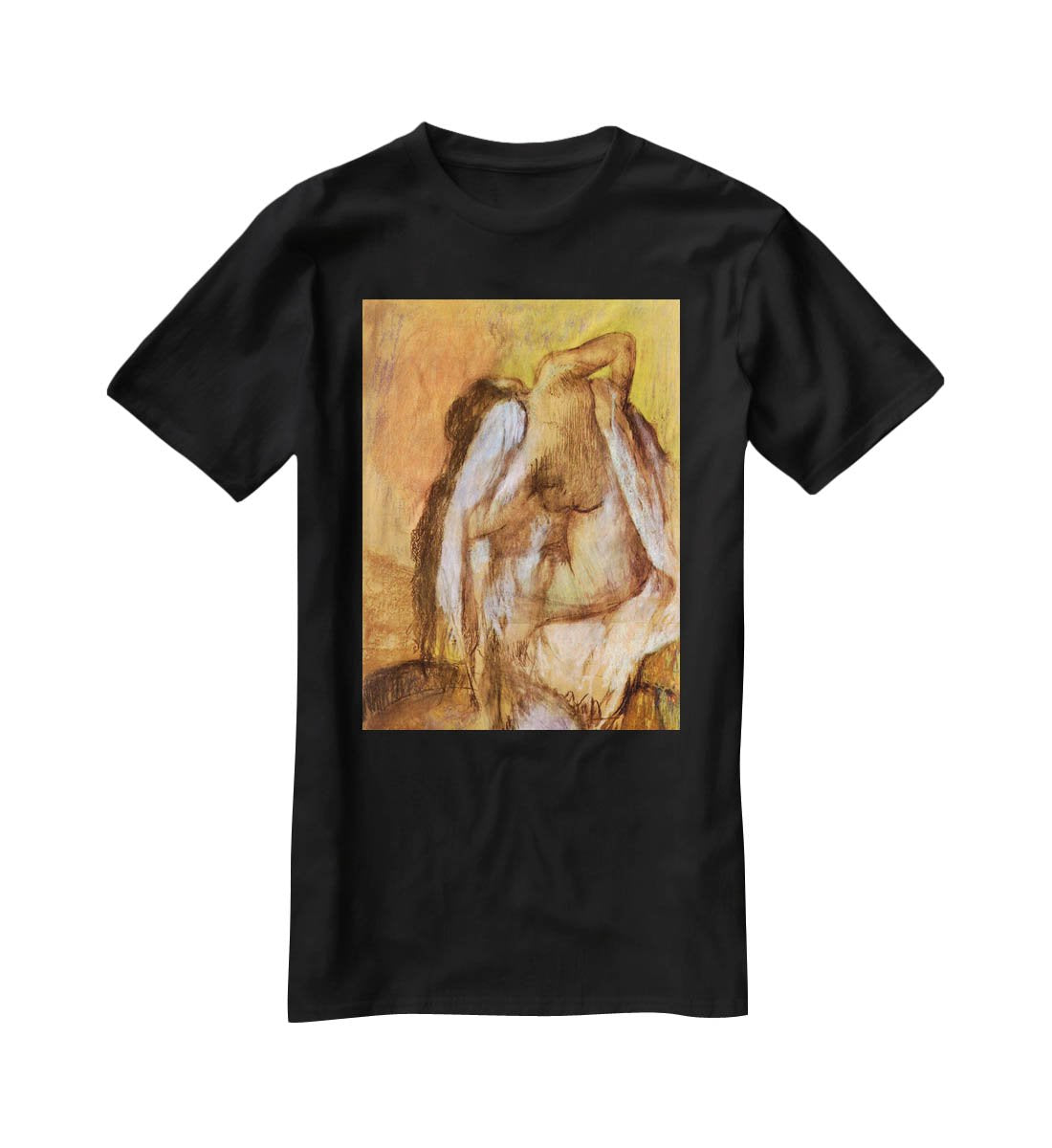 Seated female nude drying neck and back by Degas T-Shirt - Canvas Art Rocks - 1